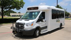 The on-demand service vehicles have seating for 12 passengers and are accessible to passengers with a mobility device. The on-demand service vehicles have seating for 12 passengers and are accessible to passengers with a mobility device.