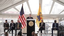 NJ Transit President and CEO Kevin Corbett speaks during an event to kick off early construction work associated with the Hudson-Bergen Light Rail West Side Avenue Branch.