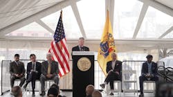 NJ Transit President and CEO Kevin Corbett speaks during an event to kick off early construction work associated with the Hudson-Bergen Light Rail West Side Avenue Branch.