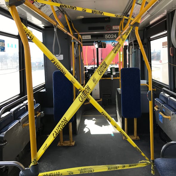 OC Transpo will be instituting rear door entry/exit to provide operators more distance from exposure to possible risk of the coronavirus. Tape provides an extra visual reminder for riders to not approach the driver. Riders with accessibility issues may still board at the front of vehicles.