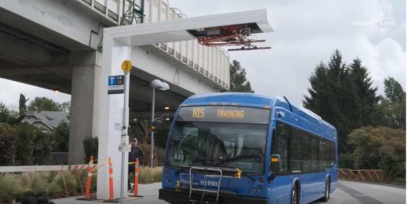 TransLink's strategy calls to convert route 100 and other routes to full electric operation by installing on-route chargers.