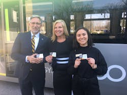 Wake Tech President Scott Ralls, interim GoTriangle CEO and President Shelley Blake Curran and Wake Tech Student Body President Nicole Castillo show off their GoPasses. Wake Tech President Scott Ralls, interim GoTriangle CEO and President Shelley Blake Curran and Wake Tech Student Body President Nicole Castillo show off their GoPasses.