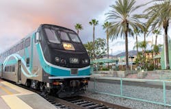 A train waits in the downtown Burbank Station. A train waits in the downtown Burbank Station.