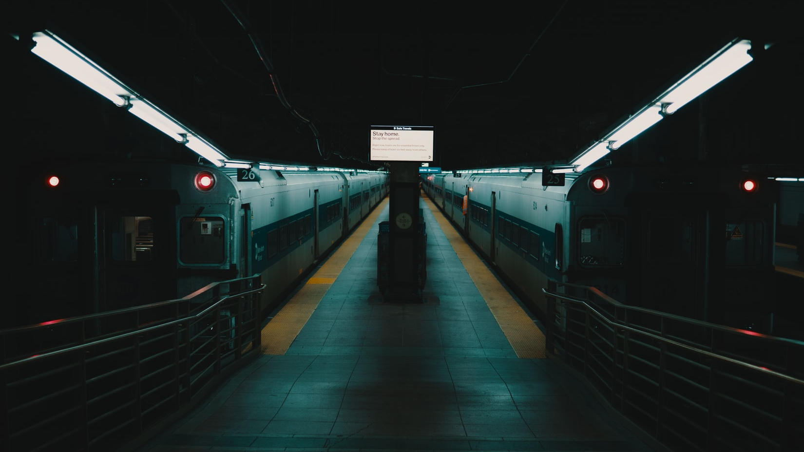 An empty train platform at New York's Grand Central Terminal.