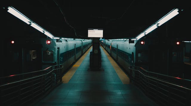 An empty train platform at New York&apos;s Grand Central Terminal.