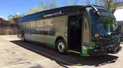 A Proterra electric bus makes a demonstration appearance at Transit's Yale Facility on April 18, 2019