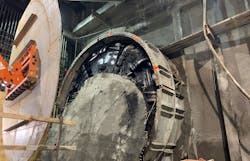 The tunnel boring machine breaks through at Wilshire/Fairfax Station. Photo: LA Metro