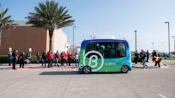 An archive image of an EasyMile EZ10 in Corpus Christi. EasyMile has received permission to restart U.S. operations of AV shuttles dependent on COVID-19 recovery plans. An archive image of an EasyMile EZ10 in Corpus Christi. EasyMile has received permission to restart U.S. operations of AV shuttles dependent on COVID-19 recovery plans.