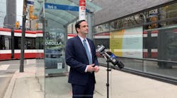 CUTA CEO Marco D&apos;Angelo speaks May 7 at a press conference urging the Canadian government to provide emergency funding to transit.