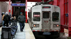 Riders wait to board RTA trains at the W. 25th-Ohio City station, Friday, February 11, 2019.