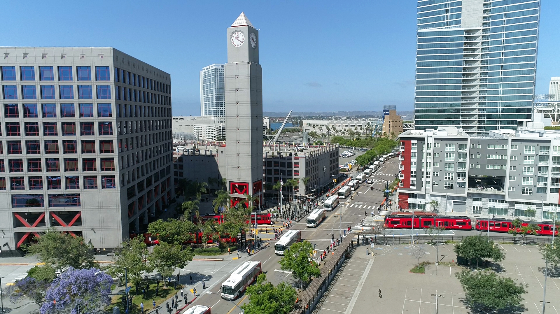 Employees and guests lined the sidewalks with masks and distancing to view a tribute procession in honor of Paul Jablonski.