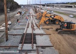 Work crews construct part of the Laguna Niguel to San Juan Capistrano Passing Siding Improvement Project, expected to be complete in mid-2021.