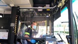 VTA repurposed old pull-down sunshades to create driver barriers. VTA repurposed old pull-down sunshades to create driver barriers.