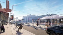 A rendering of a future Green Line LRT station. A rendering of a future Green Line LRT station.