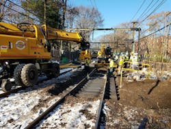 Work includes the replacement of nearly 21,500 feet of running rail and the replacement of more than 2,800 feet of timber crossties. Work includes the replacement of nearly 21,500 feet of running rail and the replacement of more than 2,800 feet of timber crossties.