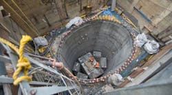 During construction, a cement casing was built down approximately 200 feet after excavation.
