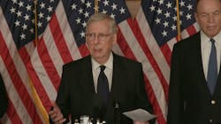 Sen. Mitch McConnell speaks during the evening of July 27 following the release of the Senate GOP&apos;s HEALS Act COVID-19 stimulus proposal.