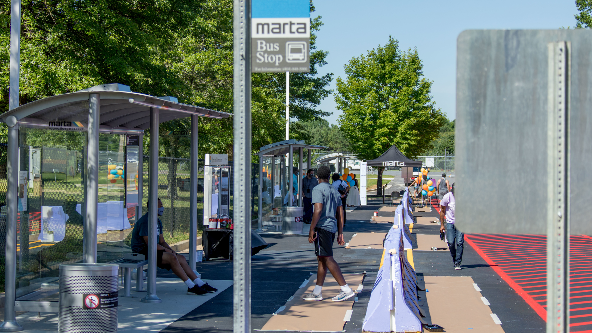 The new transportation hub features enhanced bus stops and shelters, park and ride spaces, and improved walkways and crosswalks.