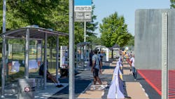 The new transportation hub features enhanced bus stops and shelters, park and ride spaces, and improved walkways and crosswalks.