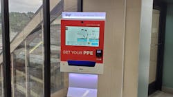 Customers can now buy KN95 masks, bottled hand sanitizer and gloves at the machines. Customers can now buy KN95 masks, bottled hand sanitizer and gloves at the machines.