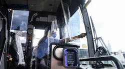 NYCT demonstrates prototypes of permanent protective barriers at the bus operator’s position on local and express buses at the Michael J. Quill Depot on June 30, 2020.
