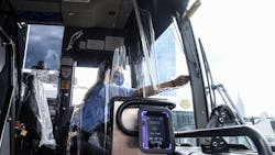 NYCT demonstrates prototypes of permanent protective barriers at the bus operator’s position on local and express buses at the Michael J. Quill Depot on June 30, 2020. NYCT demonstrates prototypes of permanent protective barriers at the bus operator’s position on local and express buses at the Michael J. Quill Depot on June 30, 2020.