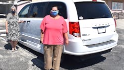 Sandra Spouse (left) and Priscilla Benadom (right) of the Trona Community Senior Center with a donated 2020 transit van. Sandra Spouse (left) and Priscilla Benadom (right) of the Trona Community Senior Center with a donated 2020 transit van.