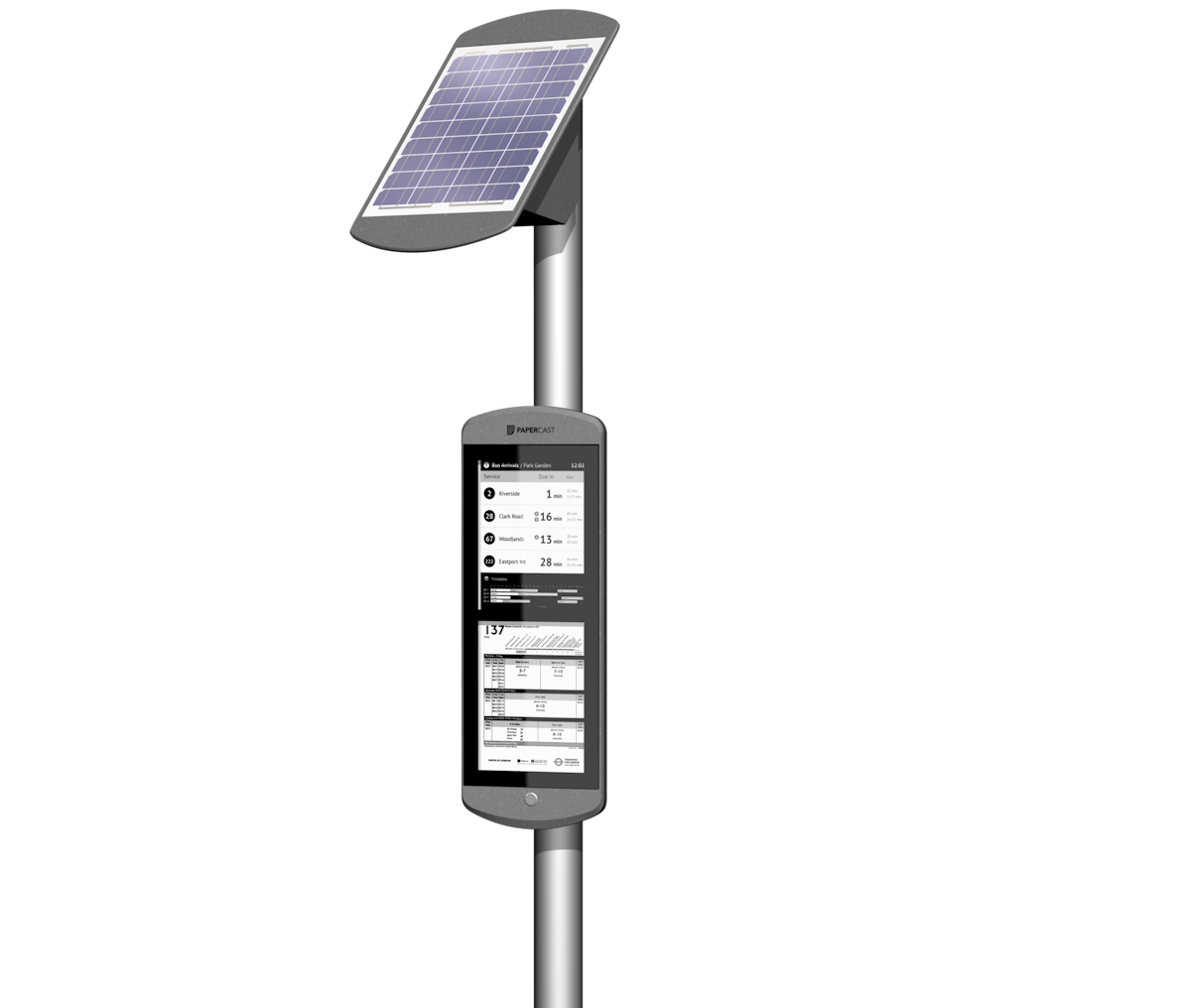 Papercast Solar Powered Epaper Displays From Eta Transit Systems Inc Mass Transit