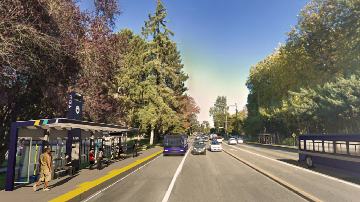 A rendering of what Sound Transit's SR 522 BRT line could look like. The agency will receive $4.8 million in federal funding to purchase vehicles for the project.