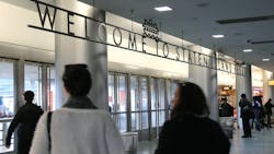 The doors leading from the main concourse at St. George Terminal to the ferry landing. The doors leading from the main concourse at St. George Terminal to the ferry landing.