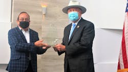 CCRTA CEO Jorge G. Cruz-Aedo presents the TTA “Friend of Transit” Award to Senator Juan “Chuy” Hinojosa. CCRTA CEO Jorge G. Cruz-Aedo presents the TTA “Friend of Transit” Award to Senator Juan “Chuy” Hinojosa.