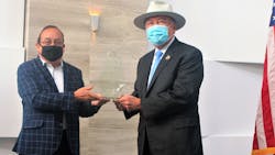 CCRTA CEO Jorge G. Cruz-Aedo presents the TTA “Friend of Transit” Award to Senator Juan “Chuy” Hinojosa. CCRTA CEO Jorge G. Cruz-Aedo presents the TTA “Friend of Transit” Award to Senator Juan “Chuy” Hinojosa.