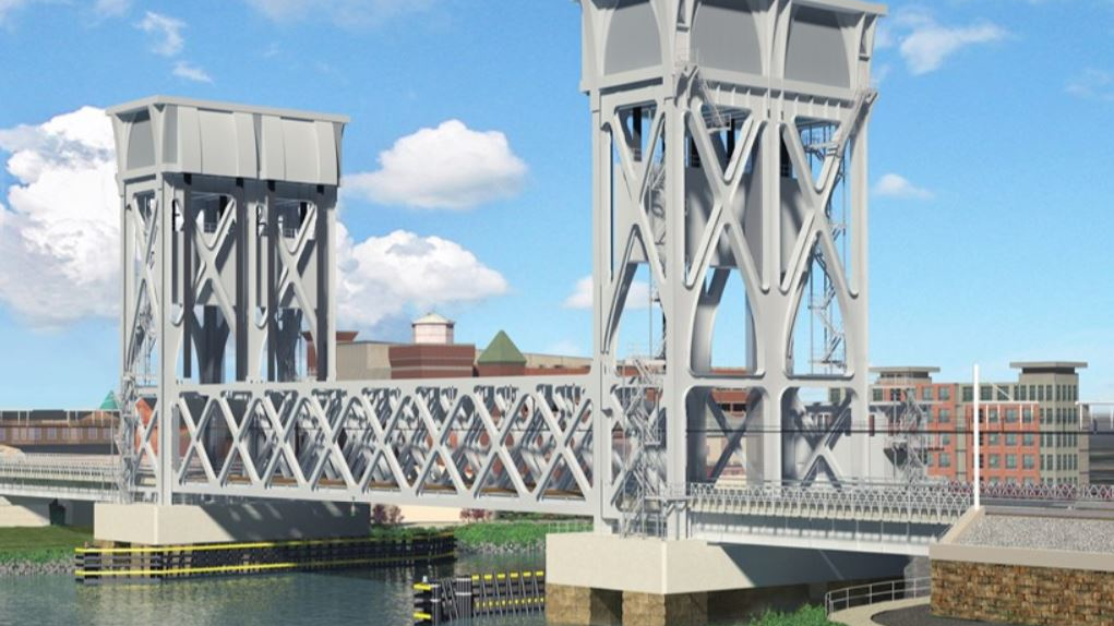 Rendering if the 240&rsquo; span vertical lift bridge.