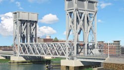 Rendering if the 240’ span vertical lift bridge. Rendering if the 240’ span vertical lift bridge.