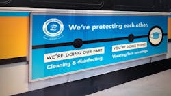 An example of signage agencies that participate in APTA's Health and Safety Commitments Program can use to communicate with riders. An example of signage agencies that participate in APTA's Health and Safety Commitments Program can use to communicate with riders.