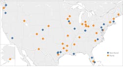 A map showing locations of projects awarded FY20 CRISI grants.