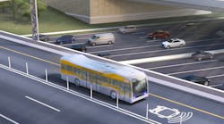 Depicted is a full-size, full-speed bus.