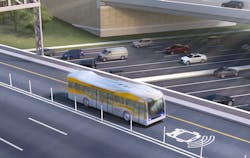 Depicted is a full-size, full-speed bus.