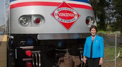 Sharon Bulova at a 2015 ceremony when locomotive V62 was named after her.