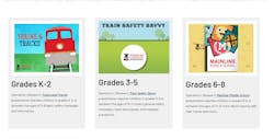 A screen shot from OLI's website showing a selection of resources available to help educate children about rail safety. A screen shot from OLI's website showing a selection of resources available to help educate children about rail safety.