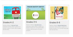 A screen shot from OLI&apos;s website showing a selection of resources available to help educate children about rail safety.
