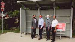City of Robstown Mayor Gilbert Gomez, District 34 State Representative Abel Herrero, Justice of the Peace 5-1, Robert &apos;Bobby&apos; Gonzalez and CCRTA CEO Jorge G. Cruz-Aedo pose in front of the new shelter.