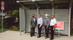 City of Robstown Mayor Gilbert Gomez, District 34 State Representative Abel Herrero, Justice of the Peace 5-1, Robert 'Bobby' Gonzalez and CCRTA CEO Jorge G. Cruz-Aedo pose in front of the new shelter.