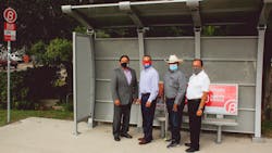 City of Robstown Mayor Gilbert Gomez, District 34 State Representative Abel Herrero, Justice of the Peace 5-1, Robert 'Bobby' Gonzalez and CCRTA CEO Jorge G. Cruz-Aedo pose in front of the new shelter. City of Robstown Mayor Gilbert Gomez, District 34 State Representative Abel Herrero, Justice of the Peace 5-1, Robert 'Bobby' Gonzalez and CCRTA CEO Jorge G. Cruz-Aedo pose in front of the new shelter.