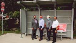 City of Robstown Mayor Gilbert Gomez, District 34 State Representative Abel Herrero, Justice of the Peace 5-1, Robert &apos;Bobby&apos; Gonzalez and CCRTA CEO Jorge G. Cruz-Aedo pose in front of the new shelter.