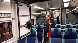 Metro-North Railroad President Catherine Rinaldi and Chief Mechanical Officer Jim Heimbuecher unveil pilot railcar air purification technology.