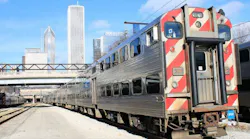 A Metra Electric train near downtown Chicago. Cook County is working with Metra and Pace to improve access to transit to south side residents of the city and suburban Cook County.