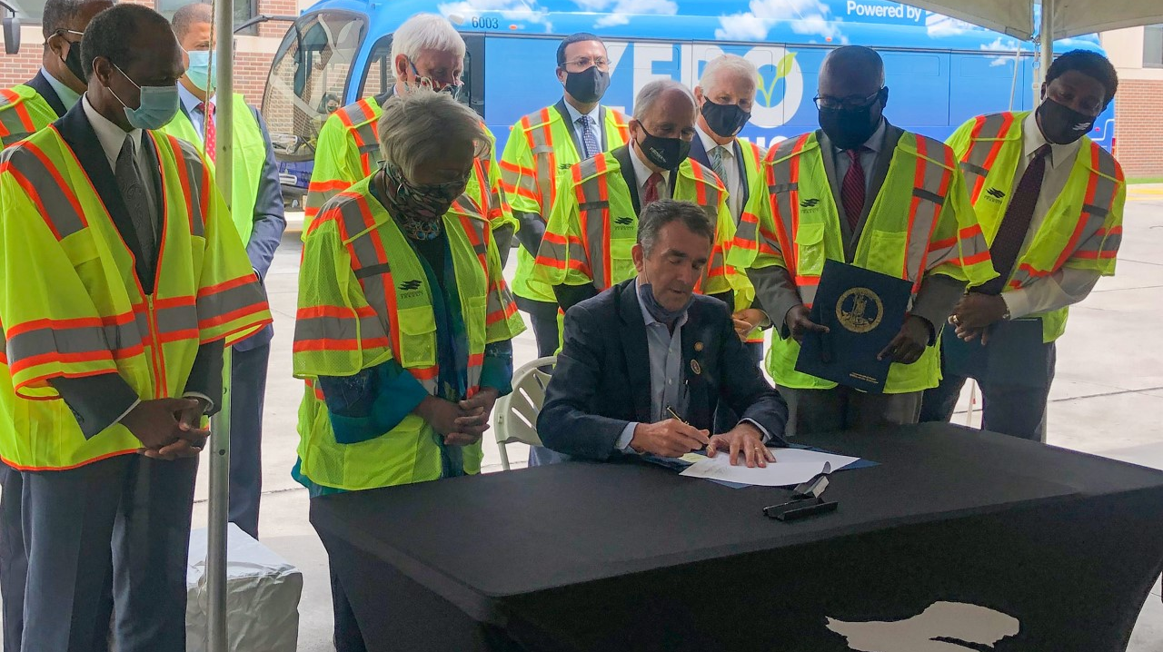 Gov. Northam at a ceremonial signing of legislation that will provide HRT with dedicated regional funding.