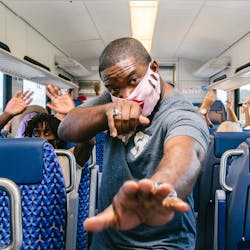 Advertising features staff and passengers in colorful face masks following the protocols while interacting and dancing to upbeat music. Advertising features staff and passengers in colorful face masks following the protocols while interacting and dancing to upbeat music.