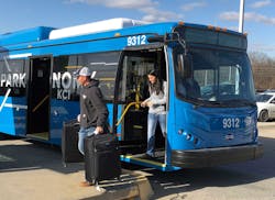 Four BYD K7Ms, like the one shown here in operation at the Kansas City International Airport, were delivered to Go COMO, the transit agency of Columbia, Mo. Four BYD K7Ms, like the one shown here in operation at the Kansas City International Airport, were delivered to Go COMO, the transit agency of Columbia, Mo.